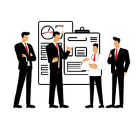 business people look sales charts business people look sales charts