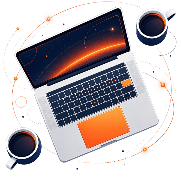 Enterfor űrtematikájú laptop illusztráció